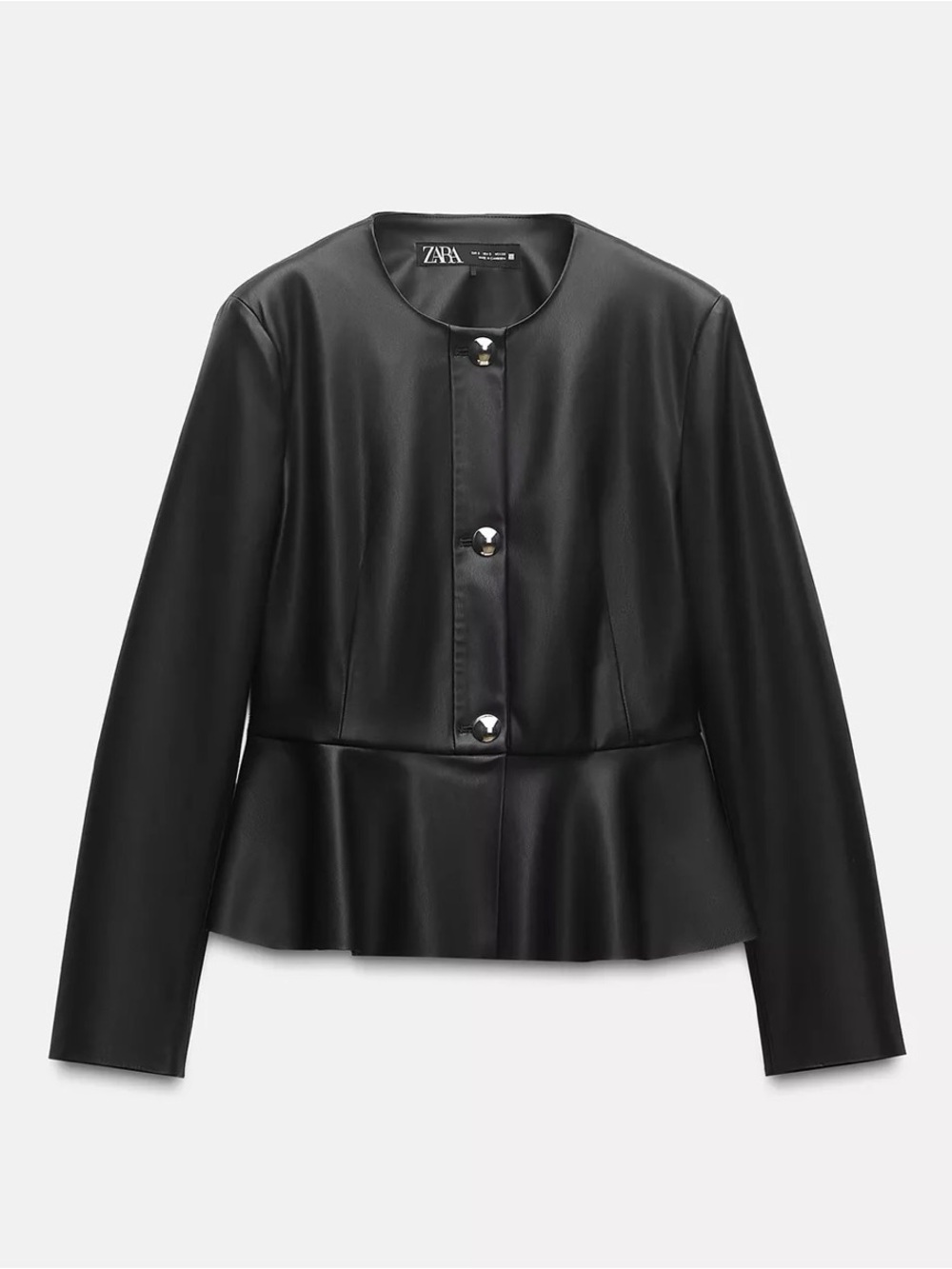NWT ZARA Black Faux Leather Peplum Button Jacket